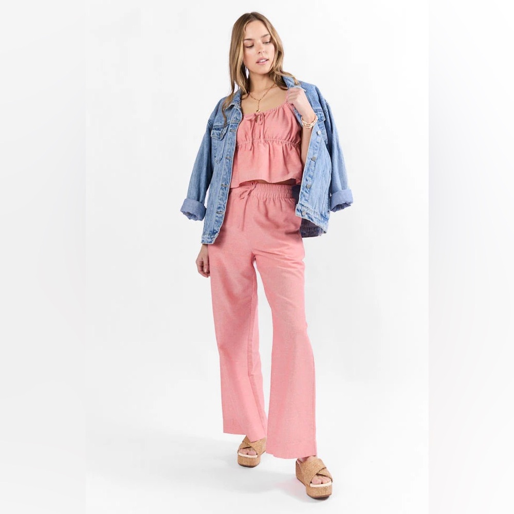 Women’s Pink Elastic-Waist Wide-Leg Pants